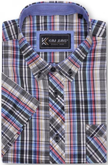 Kam Jeans 6313 Casual Check Short Sleeve Shirt Grey - Cămăși - Cămăși Bărbați Mărimi Mari