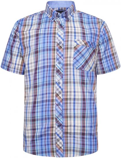 Kam Jeans 6315 Casual Check Short Sleeve Shirt Sky Blue - Cămăși - Cămăși Bărbați Mărimi Mari