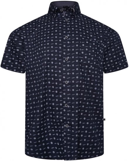 Kam Jeans 6325 Dobby Print Short Sleeve Shirt Black - Cămăși - Cămăși Bărbați Mărimi Mari