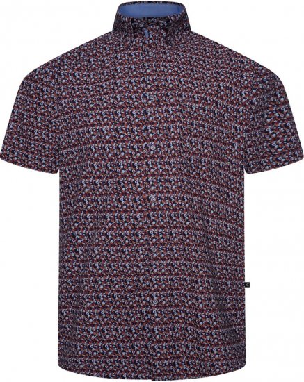 Kam Jeans 6326 Mini Floral Print Short Sleeve Shirt Navy - Cămăși - Cămăși Bărbați Mărimi Mari