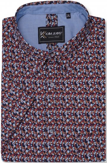 Kam Jeans 6326 Mini Floral Print Short Sleeve Shirt Navy - Cămăși - Cămăși Bărbați Mărimi Mari