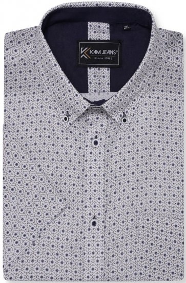 Kam Jeans 6328 AOP Geo Print Short Sleeve Shirt Charcoal - Cămăși - Cămăși Bărbați Mărimi Mari