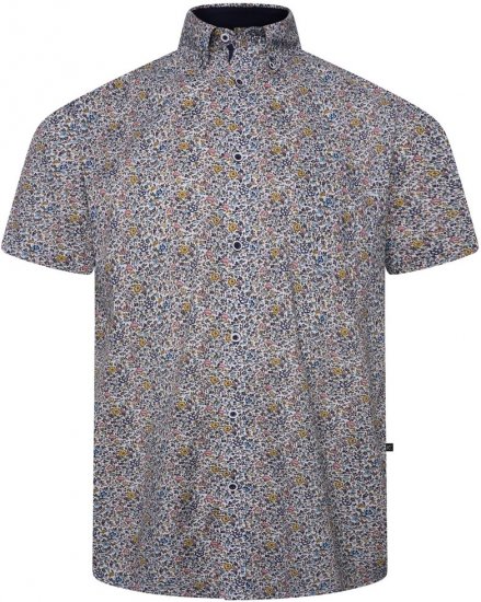 Kam Jeans 6329 Mini Floral Print Short Sleeve Shirt Grey - Cămăși - Cămăși Bărbați Mărimi Mari