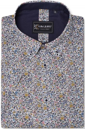 Kam Jeans 6329 Mini Floral Print Short Sleeve Shirt Grey - Cămăși - Cămăși Bărbați Mărimi Mari