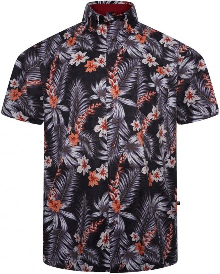 Kam Jeans 6330 AOP Floral Print Short Sleeve Shirt Navy - Cămăși - Cămăși Bărbați Mărimi Mari