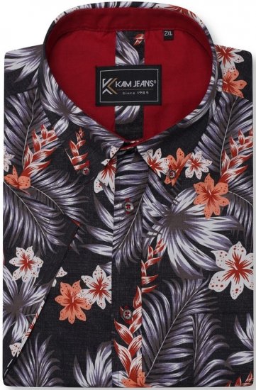Kam Jeans 6330 AOP Floral Print Short Sleeve Shirt Navy - Cămăși - Cămăși Bărbați Mărimi Mari