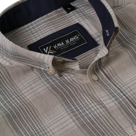 Kam Jeans 6382 Cămașă Texturată În Carouri Cu Mânecă Scurtă Bej - Cămăși - Cămăși Bărbați Mărimi Mari