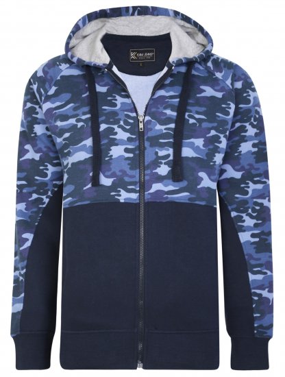Kam Jeans 7036 Camo Print Full Zipper Hoodie Navy - Pulovere & hanorace - Pulovere & Hanorace Bărbați Mărimi Mari