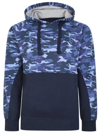 Kam Jeans 7036B Camo Pannelled Over The Head Hoody Navy - Pulovere & hanorace - Pulovere & Hanorace Bărbați Mărimi Mari