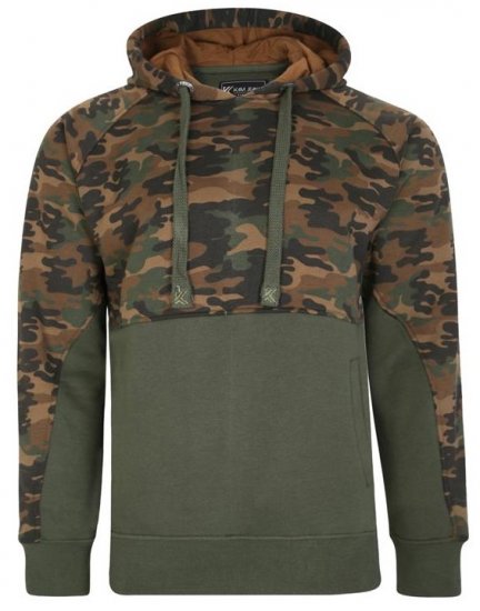 Kam Jeans 7036B Camo Pannelled Over The Head Hoody Khaki - Pulovere & hanorace - Pulovere & Hanorace Bărbați Mărimi Mari