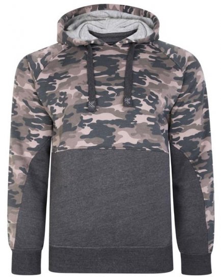 Kam Jeans 7036B Camo Pannelled Over The Head Hoody Charcoal - Pulovere & hanorace - Pulovere & Hanorace Bărbați Mărimi Mari