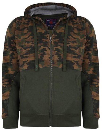 Kam Jeans 7036 Camo Print Full Zipper Hoodie Khaki - Pulovere & hanorace - Pulovere & Hanorace Bărbați Mărimi Mari
