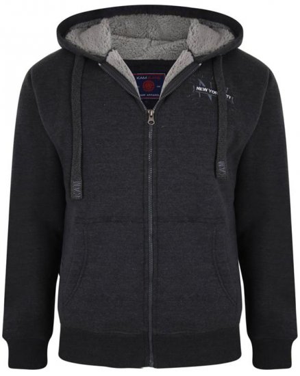 Kam Jeans 7038 Sherpa Lined Hoodie Charcoal - Pulovere & hanorace - Pulovere & Hanorace Bărbați Mărimi Mari