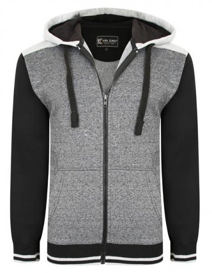 Kam Jeans 7042 Zip Thru Panelled Hoody Charcoal - Pulovere & hanorace - Pulovere & Hanorace Bărbați Mărimi Mari