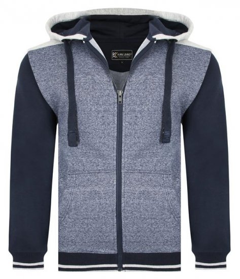 Kam Jeans 7042 Zip Thru Panelled Hoody Indigo - Pulovere & hanorace - Pulovere & Hanorace Bărbați Mărimi Mari
