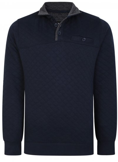 Kam Jeans 7050 Quilted Jersey Sweater 1/4 Button Up Navy - Pulovere & hanorace - Pulovere & Hanorace Bărbați Mărimi Mari