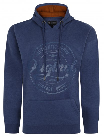 Kam Jeans 7059 Over Head Large Embossed Hoodie Royal Blue - Pulovere & hanorace - Pulovere & Hanorace Bărbați Mărimi Mari