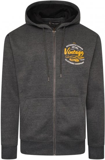 Kam Jeans 7073 Zip Thru Vintage EMB Hoody Charcoal - Pulovere & hanorace - Pulovere & Hanorace Bărbați Mărimi Mari
