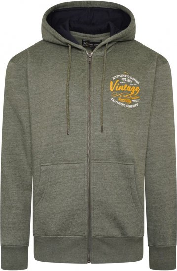 Kam Jeans 7073 Zip Thru Vintage EMB Hoody Khaki - Pulovere & hanorace - Pulovere & Hanorace Bărbați Mărimi Mari
