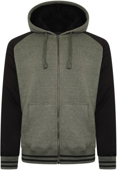 Kam Jeans 7075 Raglan Zip Thru Sherpa Hoodie Black/Khaki - Pulovere & hanorace - Pulovere & Hanorace Bărbați Mărimi Mari