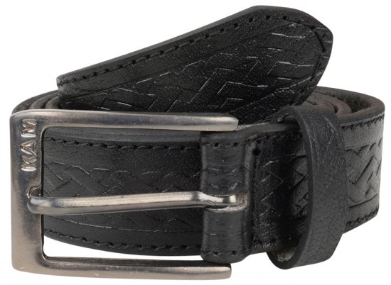 Kam Jeans 919 Weave Pattern Leather Belt Black - Curele - Curele Bărbați Mărimi Mari