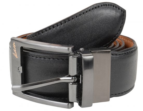 Kam Jeans 921 Leather Belt Black/Brown "Reversible", 3cm - Curele - Curele Bărbați Mărimi Mari