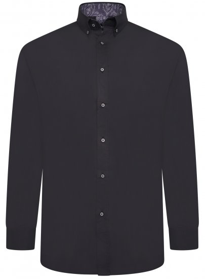 Kam Jeans P023 L/S Premium Stretch Shirt Black - Cămăși - Cămăși Bărbați Mărimi Mari