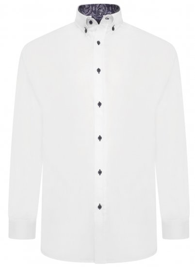 Kam Jeans P023 L/S Premium Stretch Shirt White - Cămăși - Cămăși Bărbați Mărimi Mari