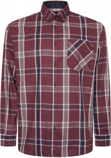 Kam Jeans P038 LS Premium Cotton Check Shirt Wine - Cămăși - Cămăși Bărbați Mărimi Mari