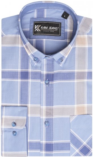 Kam Jeans P038 LS Premium Cotton Check Shirt Denim - Cămăși - Cămăși Bărbați Mărimi Mari
