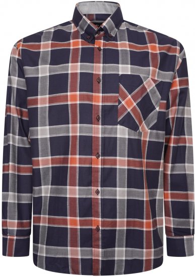Kam Jeans P038 LS Premium Cotton Check Shirt Navy - Cămăși - Cămăși Bărbați Mărimi Mari