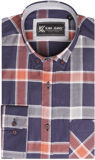 Kam Jeans P038 LS Premium Cotton Check Shirt Navy - Cămăși - Cămăși Bărbați Mărimi Mari