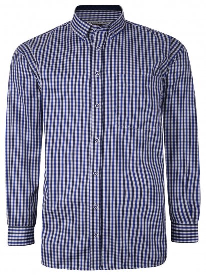 Kam Jeans P640 Premium Gingham Check Shirt LS Navy - Cămăși - Cămăși Bărbați Mărimi Mari