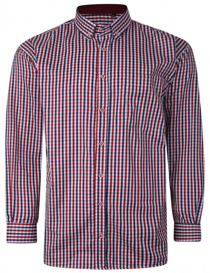 Kam Jeans P640 Premium Gingham Check Shirt LS Red - Cămăși - Cămăși Bărbați Mărimi Mari