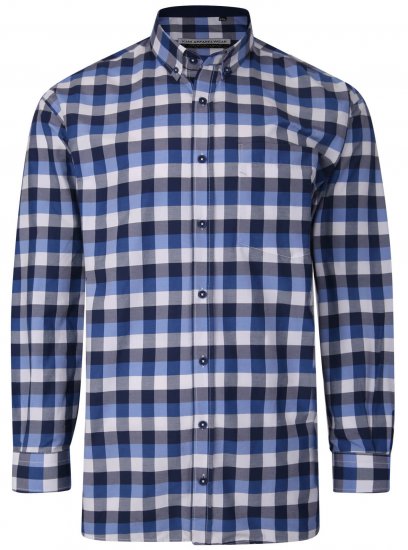 Kam Jeans P642 Premium Large Check Shirt LS Blue - Cămăși - Cămăși Bărbați Mărimi Mari