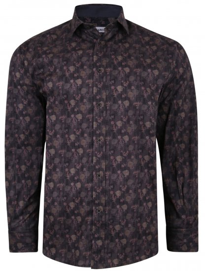 Kam Jeans P679 Floral Print Shirt Black - Cămăși - Cămăși Bărbați Mărimi Mari