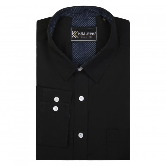 Kam Jeans P684 Premium Stretch Shirt Black - Cămăși - Cămăși Bărbați Mărimi Mari