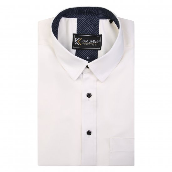 Kam Jeans P684 Premium Stretch Shirt White - Cămăși - Cămăși Bărbați Mărimi Mari