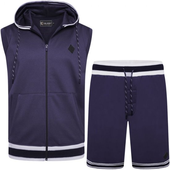 Kam Jeans TS005 Retro Tracky Set (Shorts/Sleeveless Hoodie) Navy - Treninguri - Treninguri Bărbați Mărimi Mari