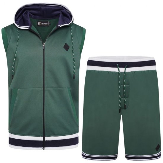 Kam Jeans TS005 Retro Tracky Set (Shorts/Sleeveless Hoodie) Racing Green - Treninguri - Treninguri Bărbați Mărimi Mari