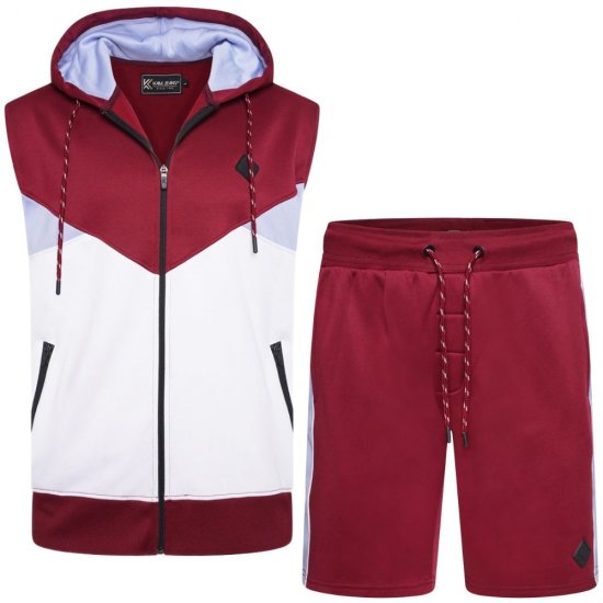 Kam Jeans TS006 Retro Pannelled Tracky Set (Shorts/Sleeveless Hoodie) Red - Treninguri - Treninguri Bărbați Mărimi Mari