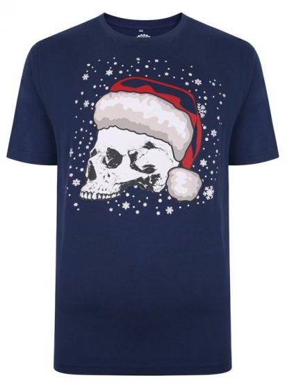 Kam Jeans X008 Santa Skull Print T-Shirt Navy - Tricouri - Tricouri Bărbați Mărimi Mari