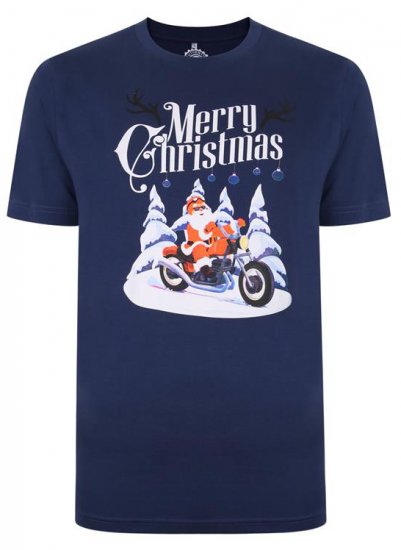 Kam Jeans X009 Santa Biker Print T-Shirt Navy - Tricouri - Tricouri Bărbați Mărimi Mari