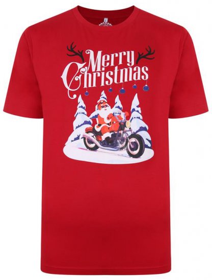 Kam Jeans X009 Santa Biker Print T-Shirt Red - Tricouri - Tricouri Bărbați Mărimi Mari