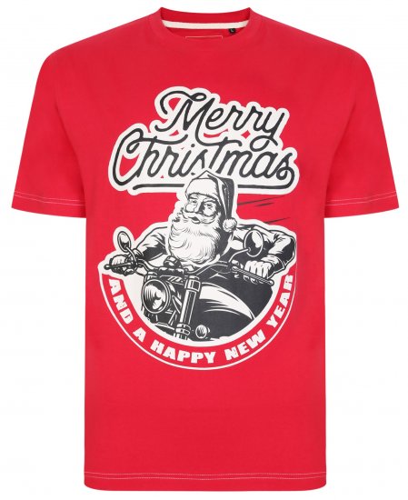 Kam Jeans X016 Santa Biker Print Tee Red - Tricouri - Tricouri Bărbați Mărimi Mari