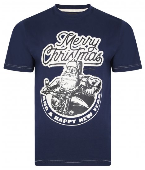 Kam Jeans X016 Santa Biker Print Tee Navy - Tricouri - Tricouri Bărbați Mărimi Mari