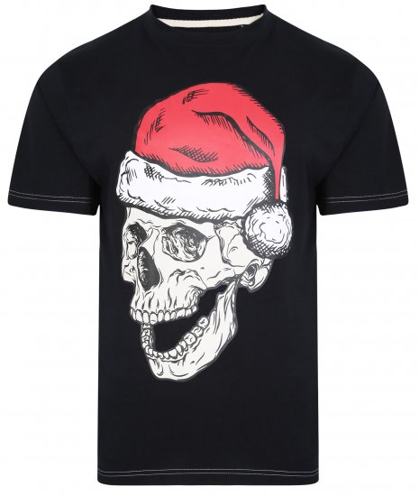 Kam Jeans X017 Santa Skull Print Tee Black - Tricouri - Tricouri Bărbați Mărimi Mari