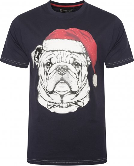 Kam Jeans X027 Bulldog Santa Xmas Print T-Shirt Navy - Tricouri - Tricouri Bărbați Mărimi Mari