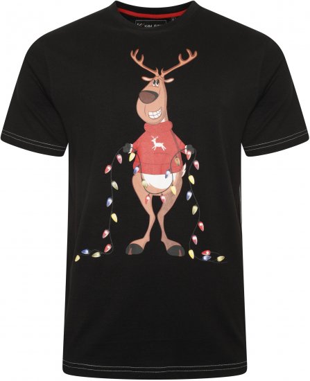 Kam Jeans X028 Rudolph Print T-Shirt Black - Tricouri - Tricouri Bărbați Mărimi Mari