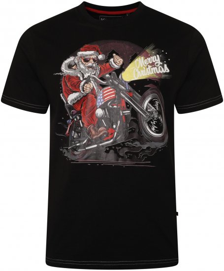 Kam Jeans X030 Santa Biker Print T-Shirt Black - Tricouri - Tricouri Bărbați Mărimi Mari